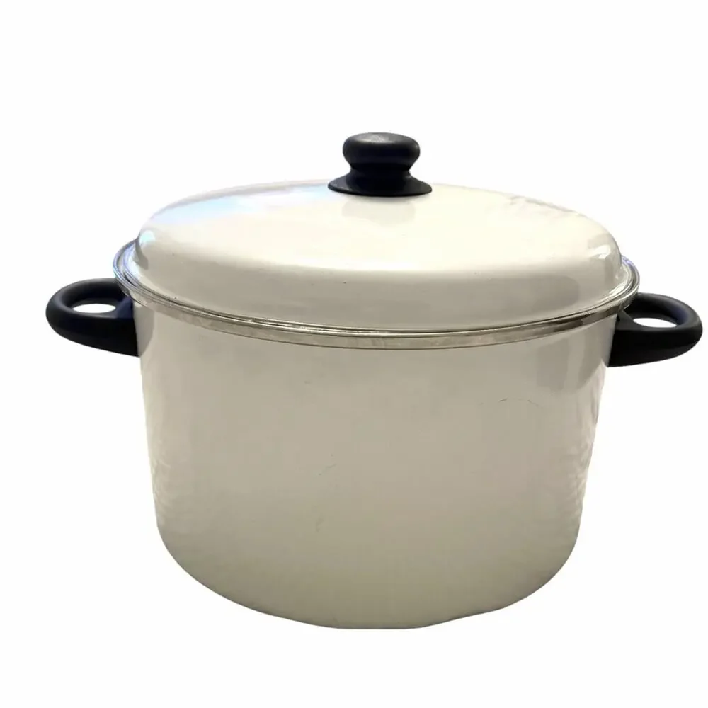 Vintage Megaware Enamel Stock Pot 12 Quart White Made in Spain 3602-C